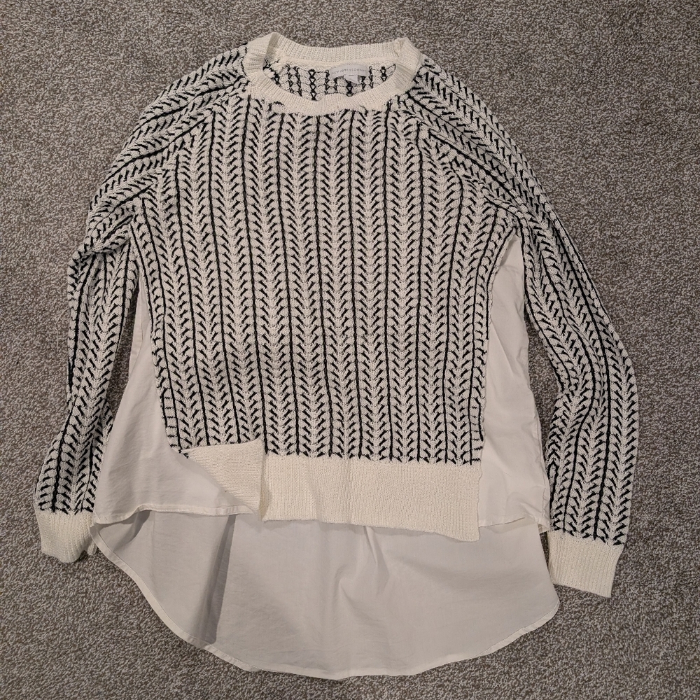 New York And Company Black and White Knit Sweater with Layered Hem Medium